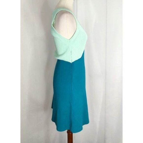 Zara Knit Ribbed Dress M Aqua Mint Colorblock Sleeveless A-line Summer - Picture 4 of 7